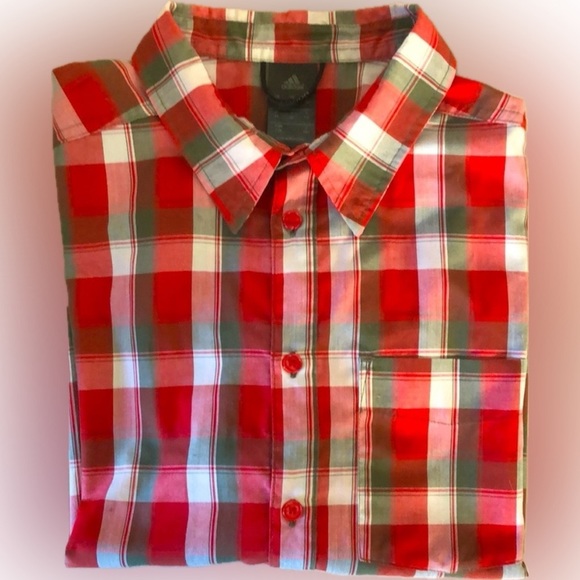 Adidas | Men's red checkered short sleeve shirt - Picture 1 of 8